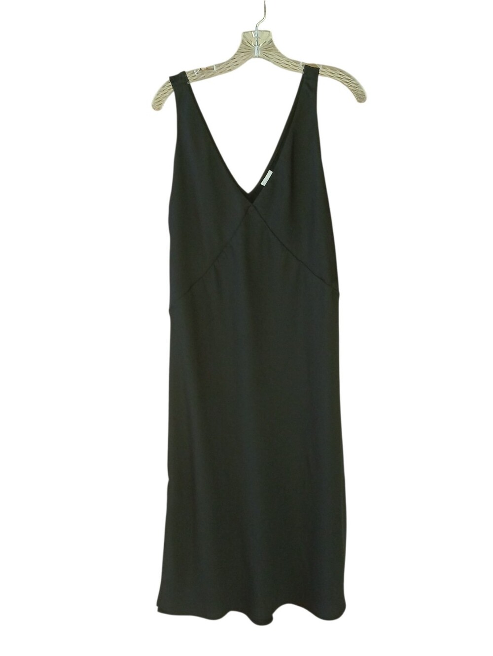 A New Day Black V Neck Satin Midi Slip Dress Large